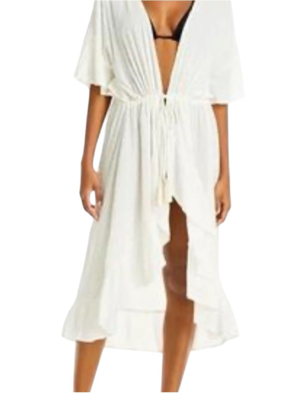 Surf Gypsy Cream Ruffle Maxi Swim Cover-Up Dress Size M